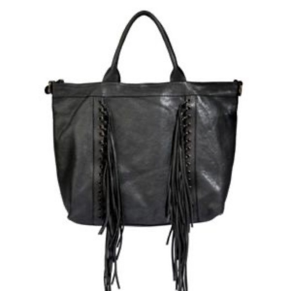 Johnny Was Ariana Italian Leather Fringed Tote